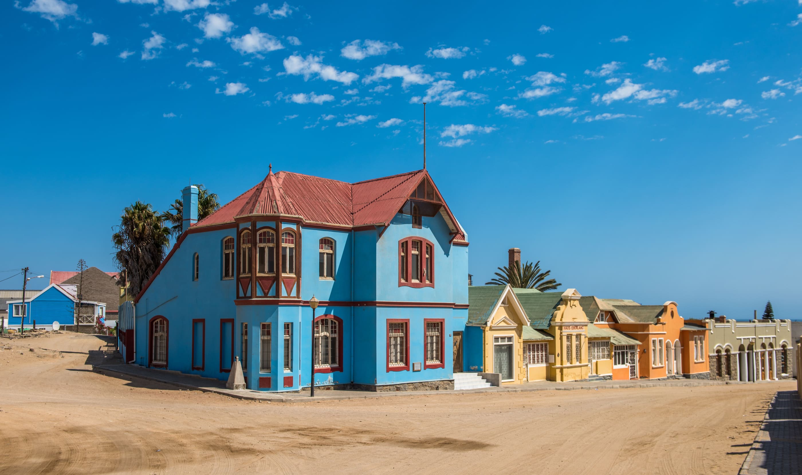 Colorful houses in Luderitz, german style town in Namibia