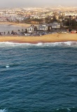 Aerial view on the coast in Namibia and historical districrts of the city Swakopmund in the Namib desert, Atlantic ocean, Africa